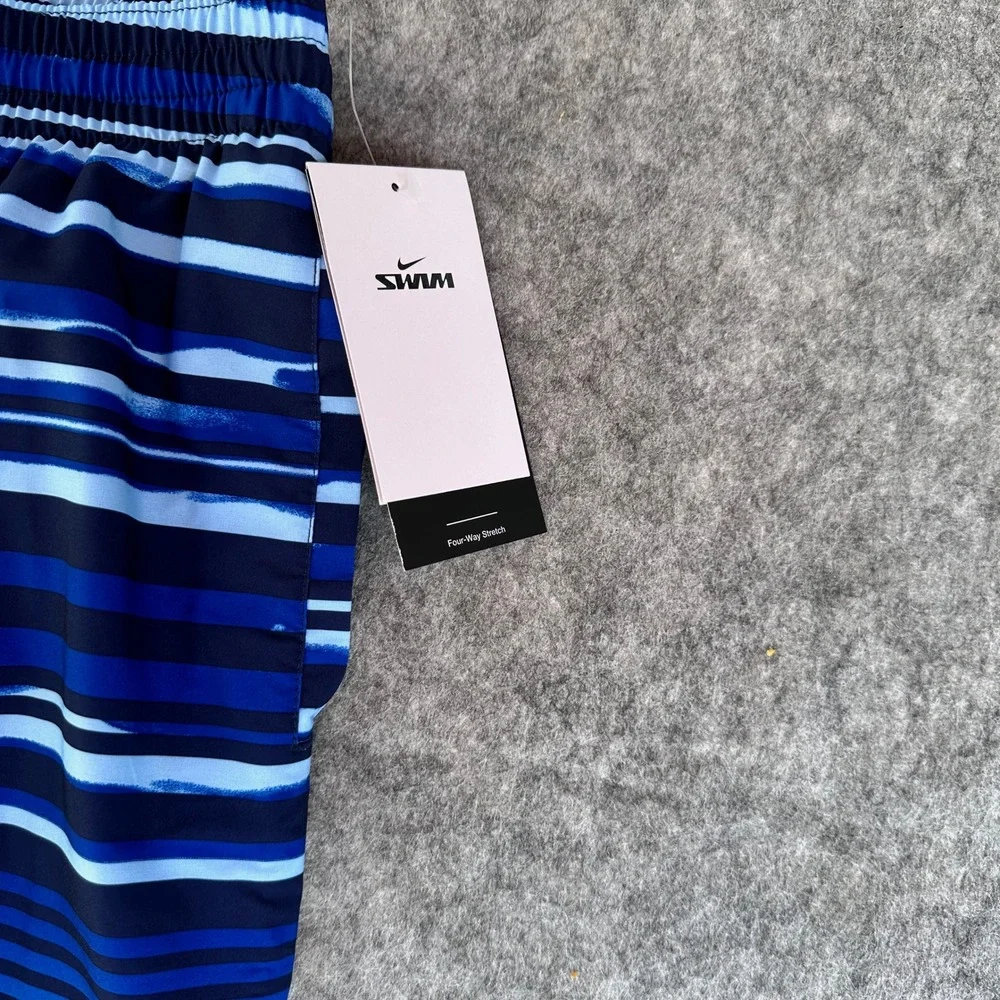 Nike Swim Mens Blue Striped 9 Inch Inseam Board Shorts NESSD545-440 Size S NEW